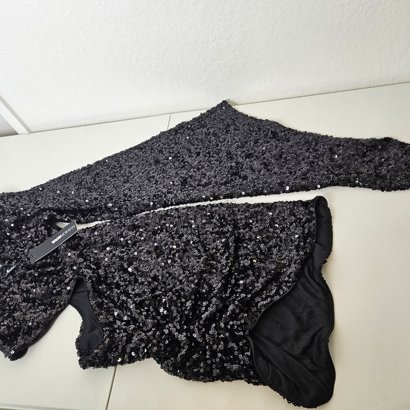 Fashion Nova Black Sequin One-Shoulder Mini Dress XS - Picture 7 of 10